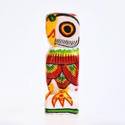 product image of a white wooden Owl from side profile.